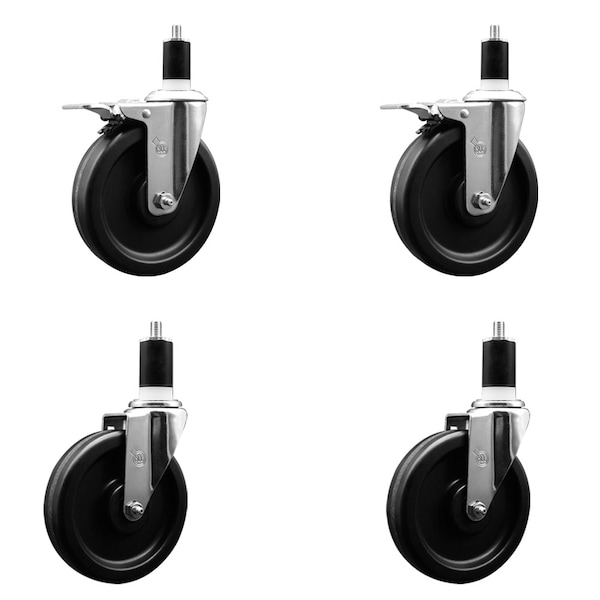 6'' Phenolic Swivel 1-1/2'' Expand Stem Caster Set 2 Total Lock Brakes, 4PK